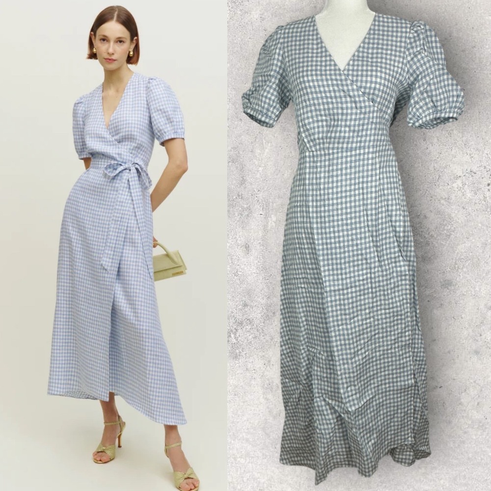 Reformation 100% Linen Weiss Dress Womens Size Large $278 USD NEW Wrap Maxi Boho